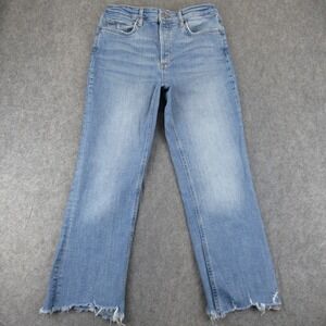 ZARA Women Light Wash Button Fly Frayed Hem Straight Leg Jeans Size 8